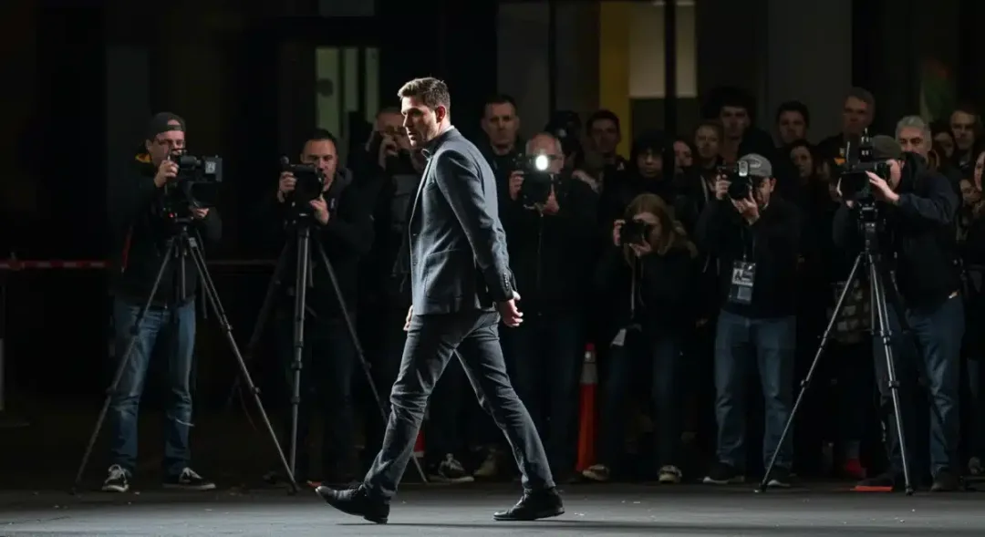 Celebrity avoiding paparazzi, showing the strain of public scrutiny.