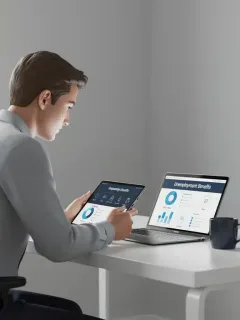 Person reviewing unemployment benefits information for 2026 on a tablet