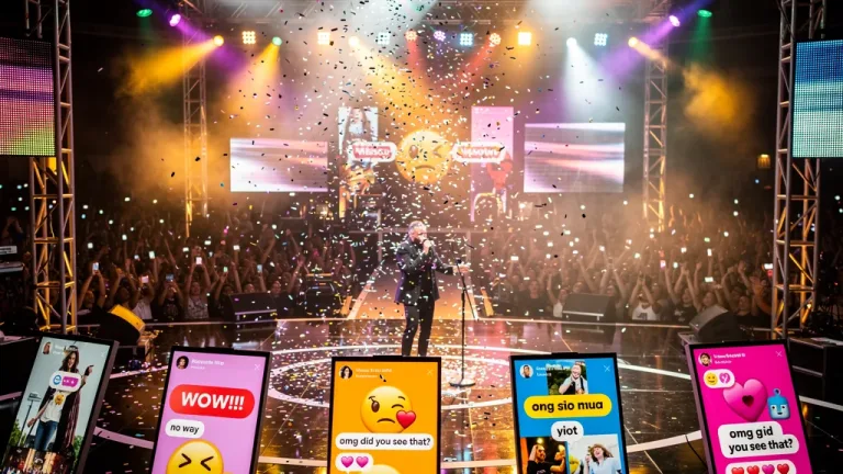 Dynamic stage of 2026 Music Awards with social media reactions