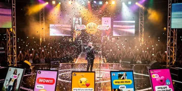 Dynamic stage of 2026 Music Awards with social media reactions