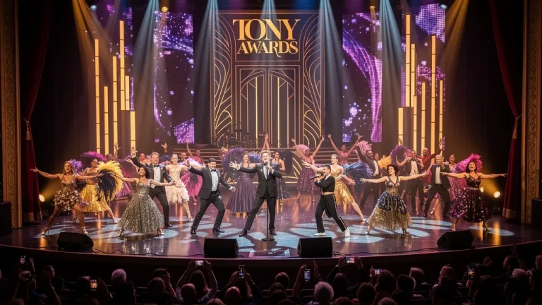 Dynamic stage performance at 2026 Tony Awards with dazzling lights