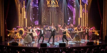 Dynamic stage performance at 2026 Tony Awards with dazzling lights
