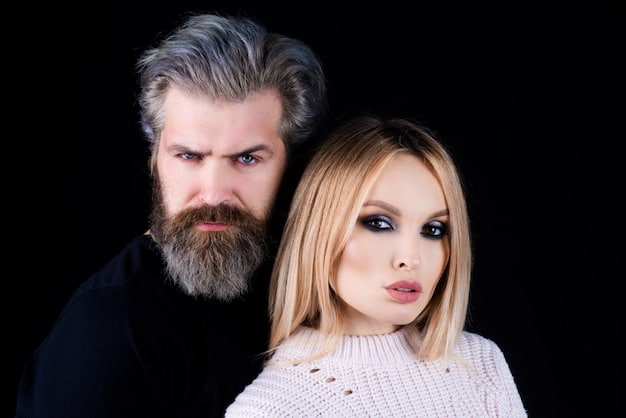 A split image depicting different celebrity couples with notable age gaps. The image highlights the diversity in these relationships - one image showing a mature man with a younger woman, and another showcasing a mature woman with a younger man. Use a clean, modern aesthetic.