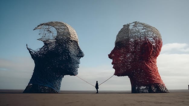 A conceptual image representing communication and understanding within a relationship. The image could feature two silhouetted figures facing each other, connected by a glowing line or network of connections, symbolizing empathy and shared understanding.