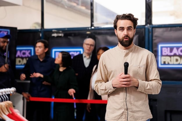 A publicist is calmly addressing a swarm of journalists at a press conference, managing questions and directing the narrative to protect the celebrity couple's image and reputation. The scene portrays control and strategic communication under pressure.
