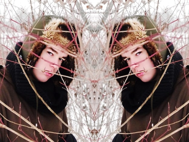 A split screen showing a realistic-looking AI-generated influencer on one side, and lines of complex code representing the AI on the other side, emphasizing the contrast between perception and reality.