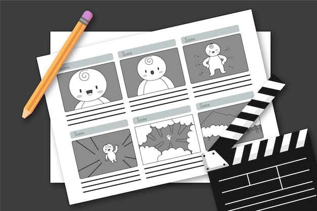 A storyboard sketch of a viral video concept, showing key scenes, character expressions, and visual elements designed to evoke emotional responses and drive engagement.