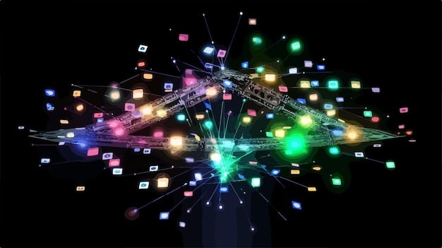 A graphic illustrating an algorithm flowchart with social media icons flowing through it, symbolizing how algorithms amplify content virality. Use bright colors and data visualization elements.
