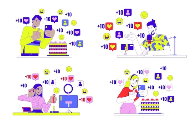 A graphic illustrating social media engagement metrics, showing likes, shares, comments, and trending topics related to the Oscars. The graphic should be vibrant with data visualizations and social network logos.