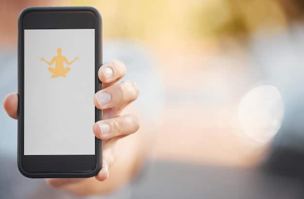 Close up of a mobile phone displaying the People's Choice Awards voting website, with a finger tapping the vote button on a nominee. The background shows blurred images of fans engaging with their devices.