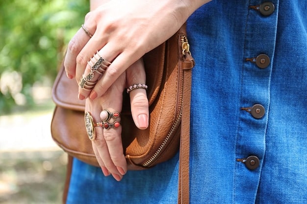 A close-up of a woman's hands showcasing a selection of rings, bracelets, and a stylish clutch, emphasizing the importance of choosing the right accessories.