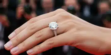 Comparing Celebrity Engagement Rings of 2026: Value & Cultural Impact Close-up of a celebrity engagement ring, large diamond, sparkling, on a hand at a red carpet event.