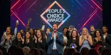 Enthusiastic audience engaging with People's Choice Awards 2026 on digital screens.