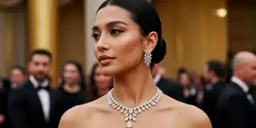 Red Carpet Jewelry Trends 2026: Coveted Pieces & Styling Celebrity on red carpet showcasing a dazzling diamond statement necklace and sculptural earrings, embodying 2026 jewelry trends.