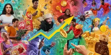 Dynamic collage showing viral trends, digital screens, and products symbolizing economic growth and consumer engagement.