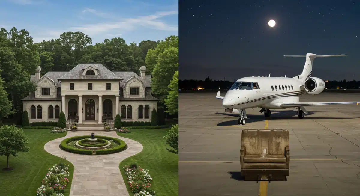 Lavish mansion and private jet symbolizing wealth and isolation in celebrity marriage