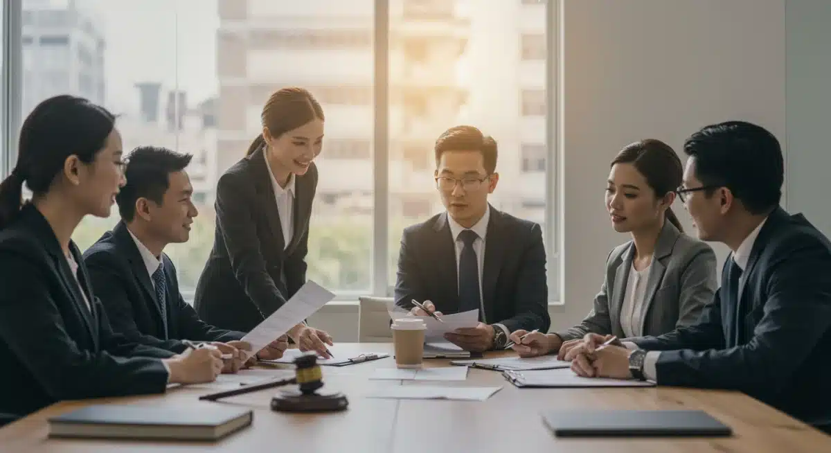 Legal team advising on complex prenuptial agreement strategies and financial planning.