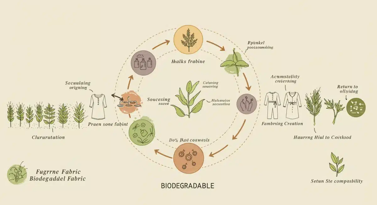 Biodegradable fabric lifecycle illustration for sustainable fashion