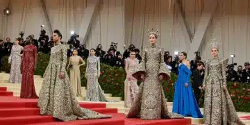 Futuristic red carpet at Met Gala 2026 with avant-garde fashion