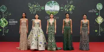 Red carpet event with celebrities in sustainable fashion choices, 2026