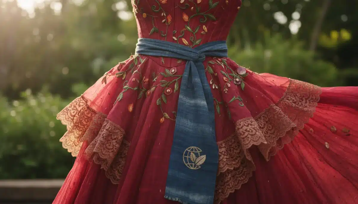 Elegant red carpet gown made from sustainable and ethically sourced materials.
