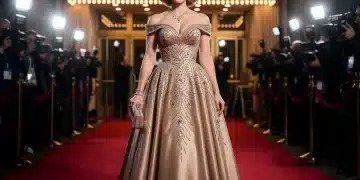 Glamorous celebrity in vintage gown on red carpet 2026