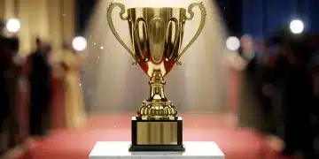 Golden trophy symbolizing career success and financial gain.