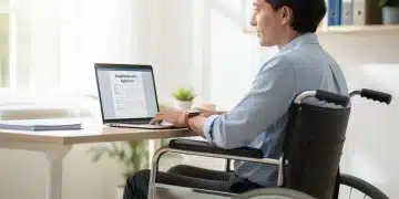 Person reviewing disability benefits application on laptop