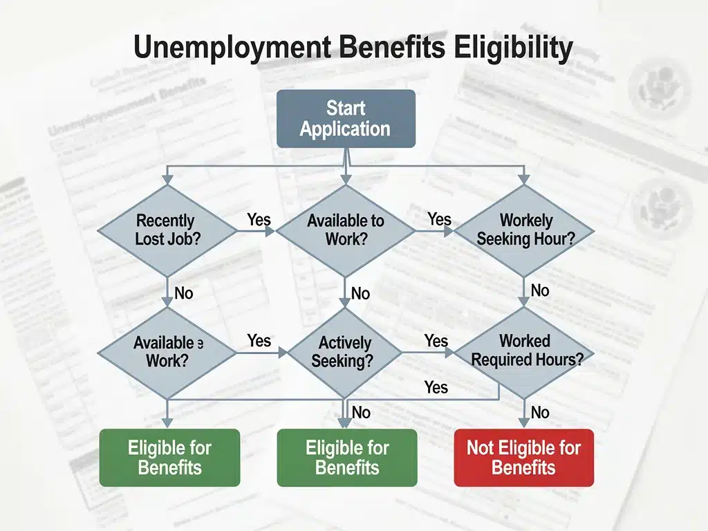 Flowchart illustrating unemployment benefits eligibility criteria