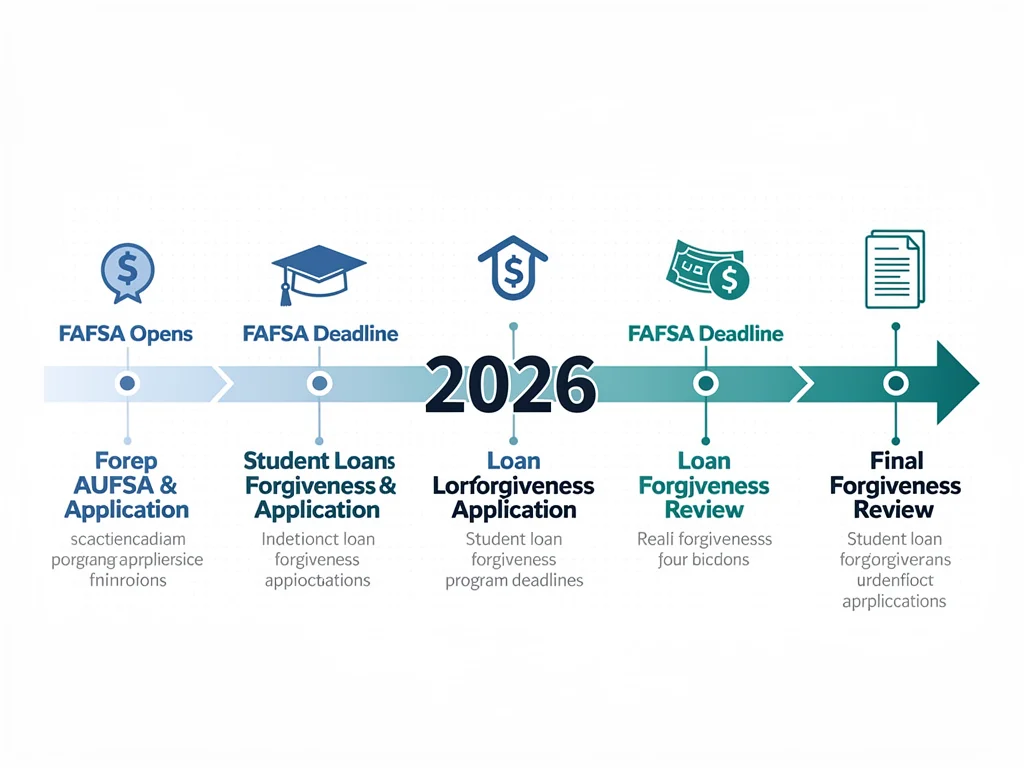 Timeline illustrating FAFSA and student loan forgiveness program deadlines for 2026