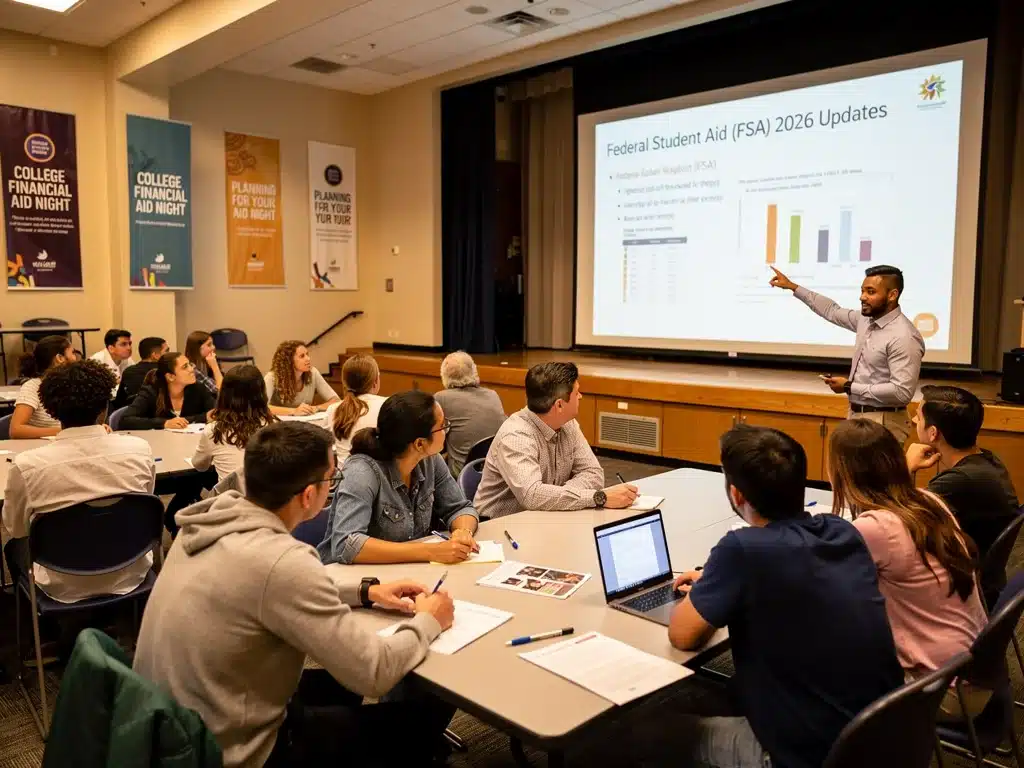 Students and parents attending a workshop on Federal Student Aid (FSA) 2026 Updates