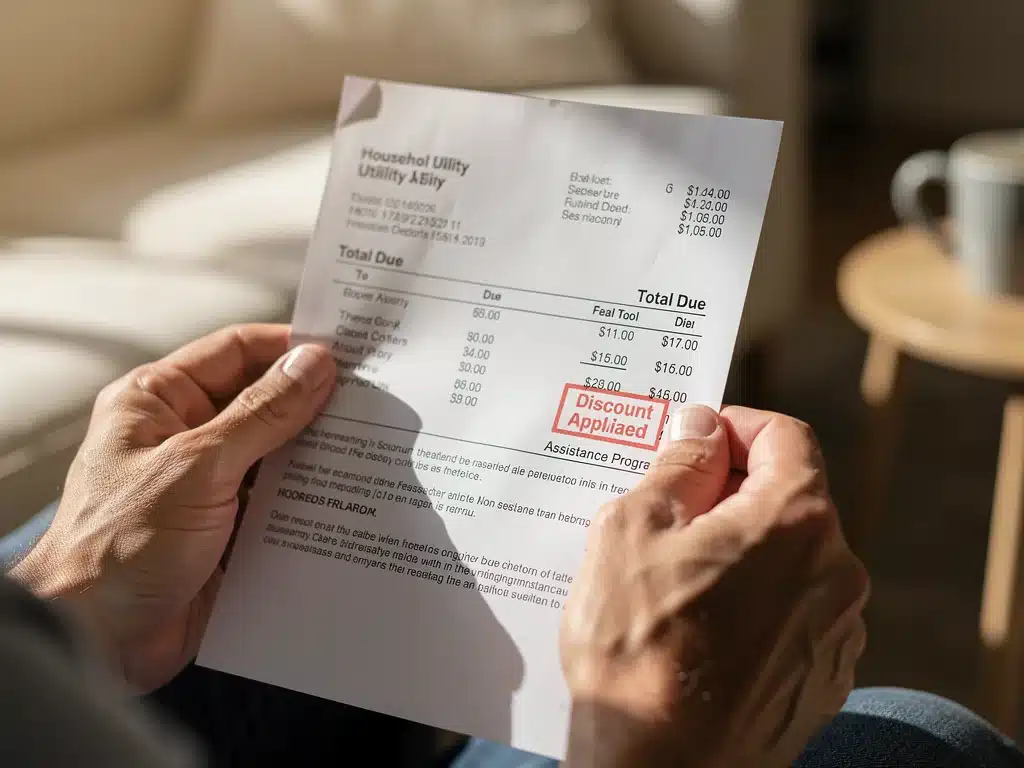 Hands holding a utility bill showing reduced charges after LIHEAP 2026 assistance